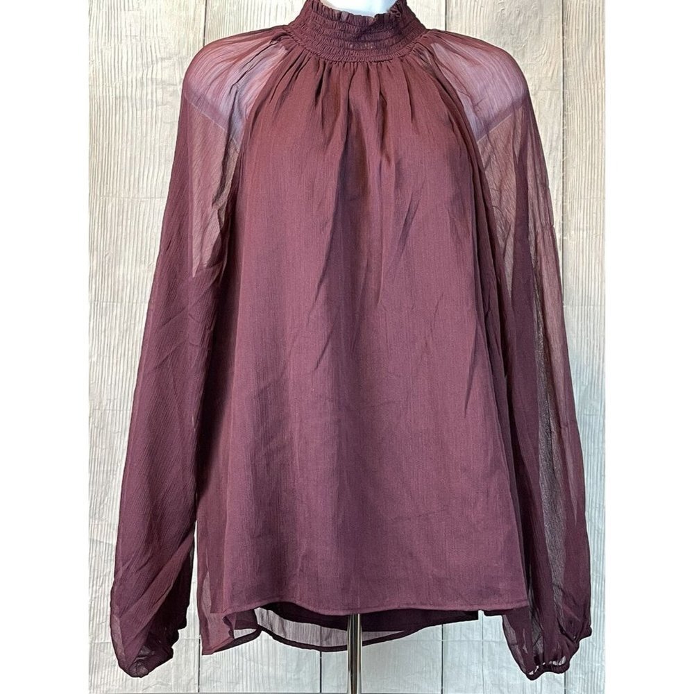 NWT Joie Women's XL Long Sleeve Smocked Top Deep Wine